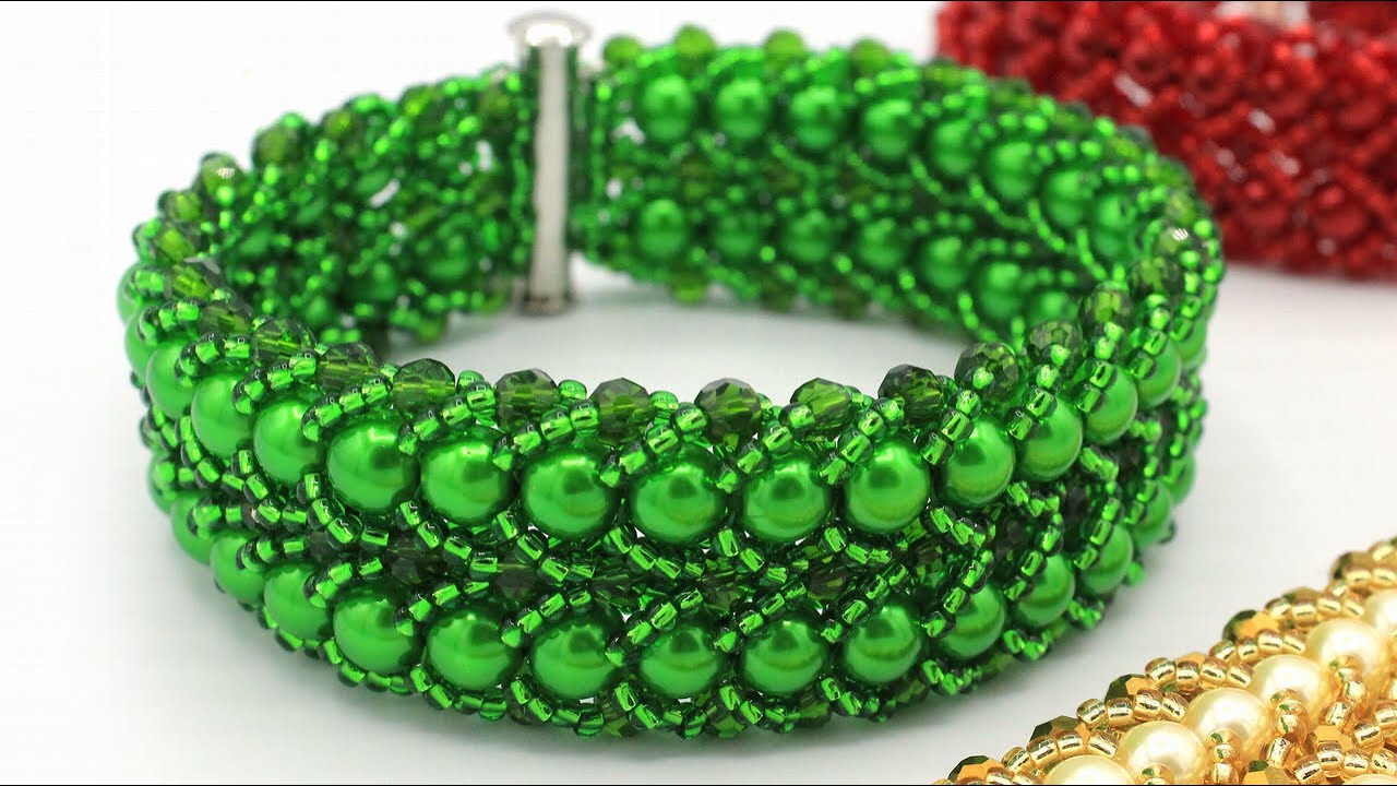 Easy Double Row Flat Spiral Stitch Bracelet Using Glass Pearls, Crystals & Toho Seed Beads