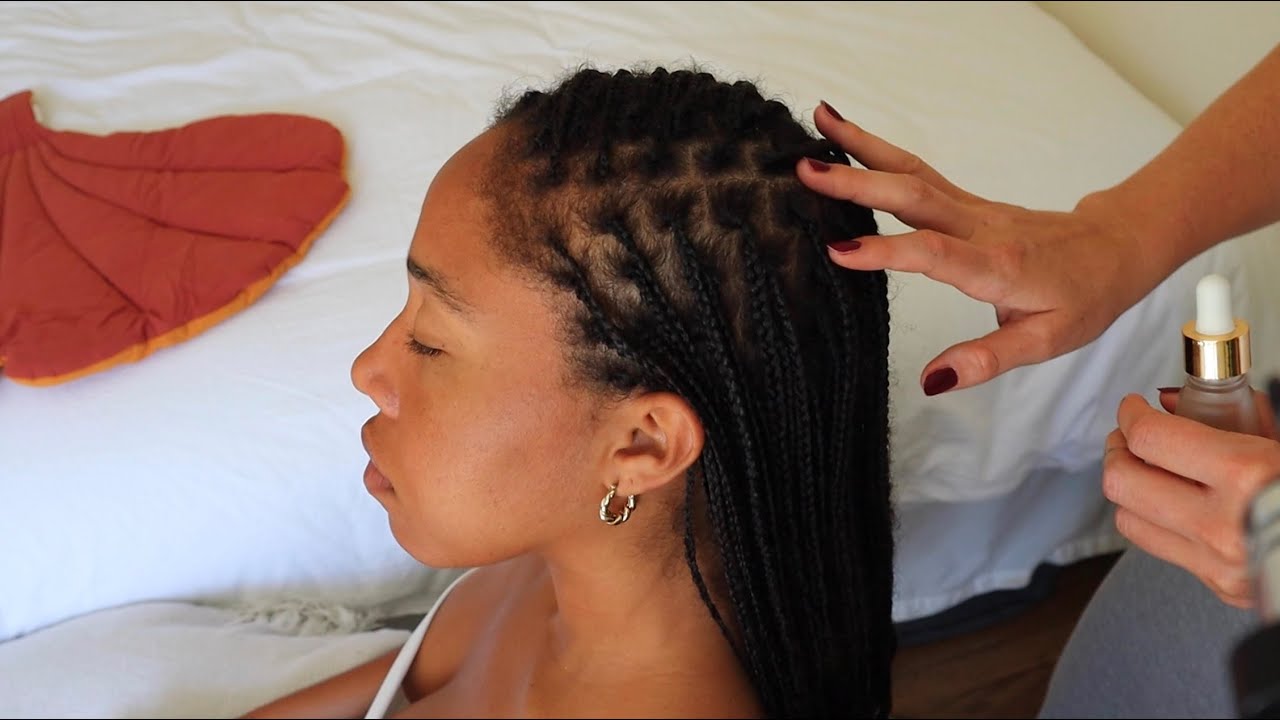 ASMR braids hair play and scalp oiling on Adrianna ✨ (whispers, instant tingles)