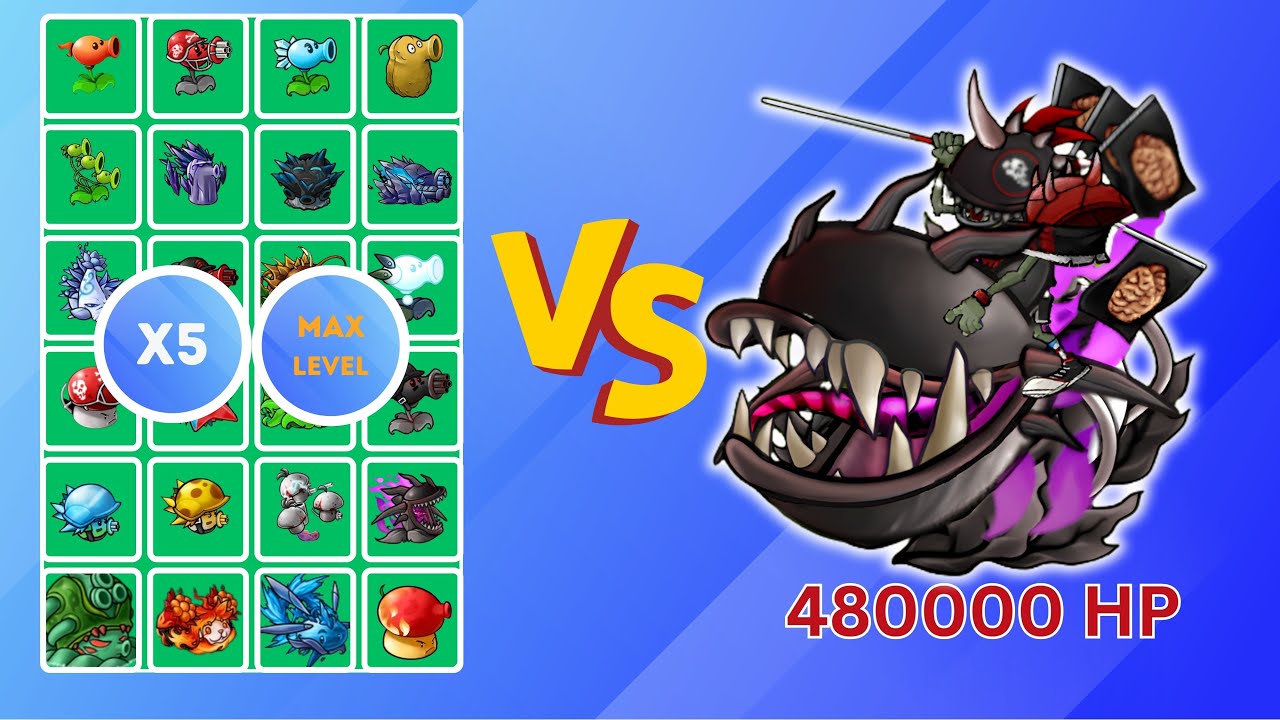 FLAGPOLE DEVOURER KNIGHTS (HP 480000) vs ALL PLANTS x5 (MAX LEVEL) | PvZ Fusion