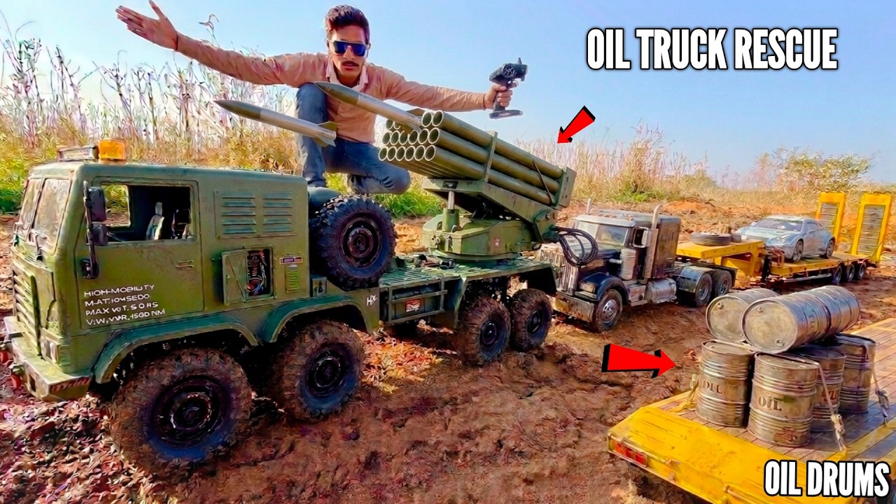 RC Oil Barrel Truck Rescue By 8x8 Military Truck &ndash; Chatpat toy tv