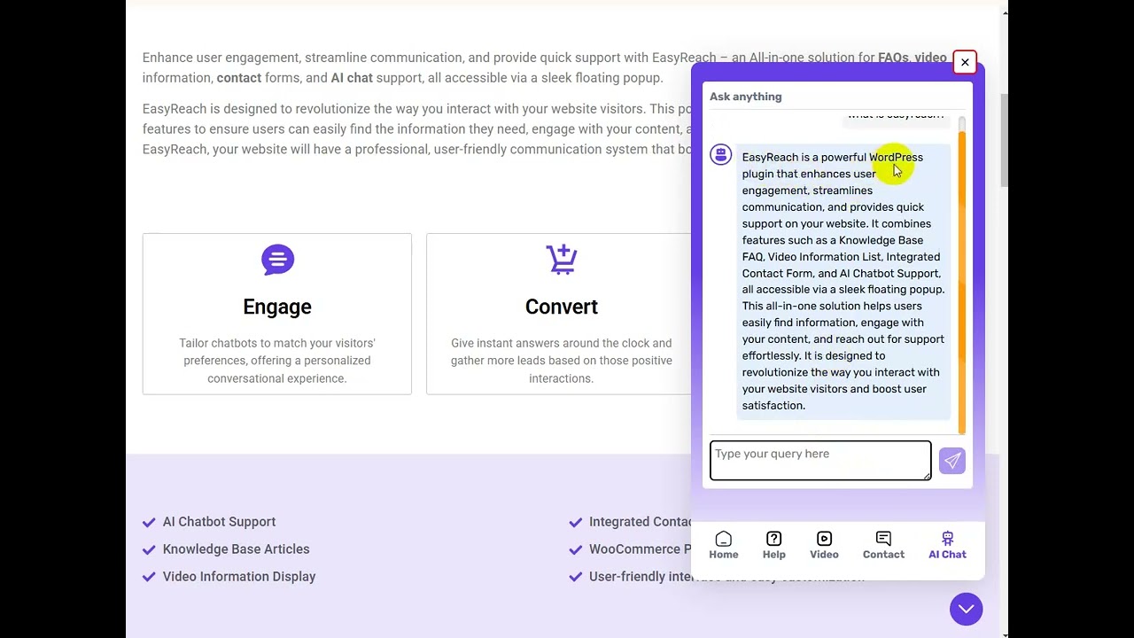 EasyReach Chat Widget Overview | AI Chat, Help Desk & More for WordPress
