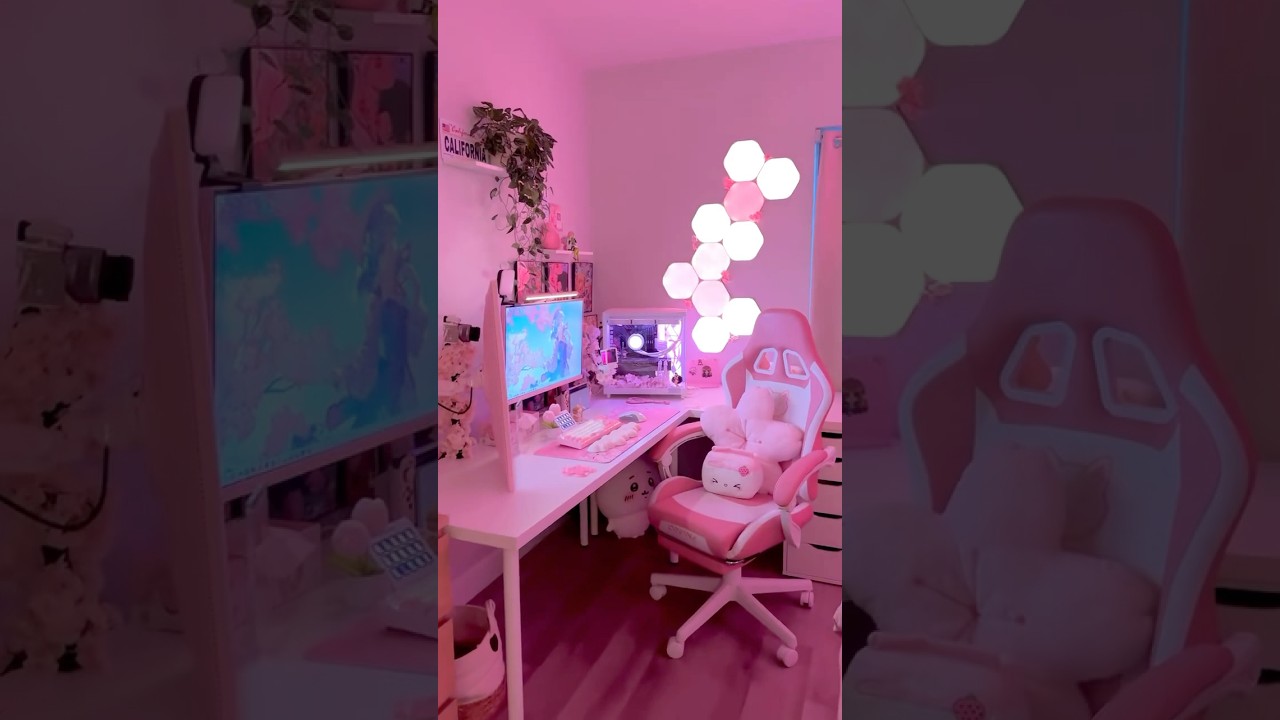 Say hello to my PC Setup 🖥️🎀🌸 refreshed my pink gaming setup for 2025 #gamingchair #dowinx