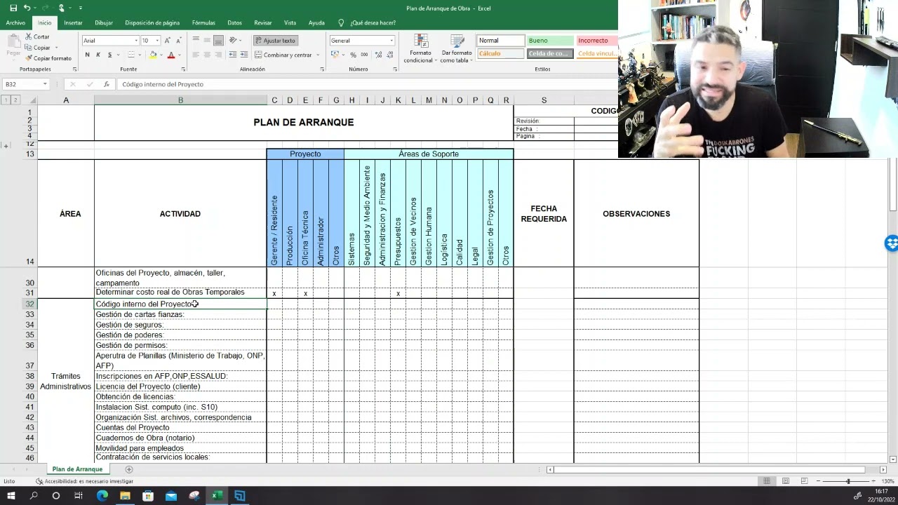CHECKLIST DE INICIO DE OBRA EXPLICADO PASO A PASO en formato EXCEL.