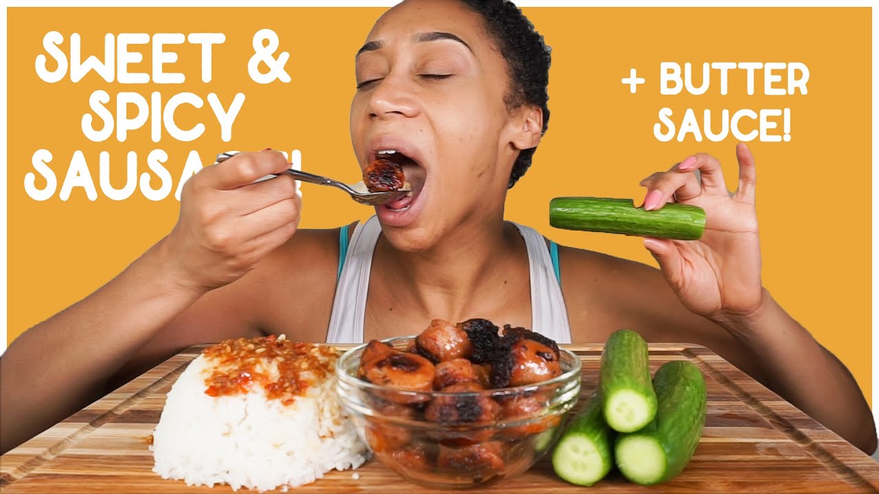 CUCUMBERS, SAUSAGE, AND RICE SNACK MUKBANG WITH SAUCE!