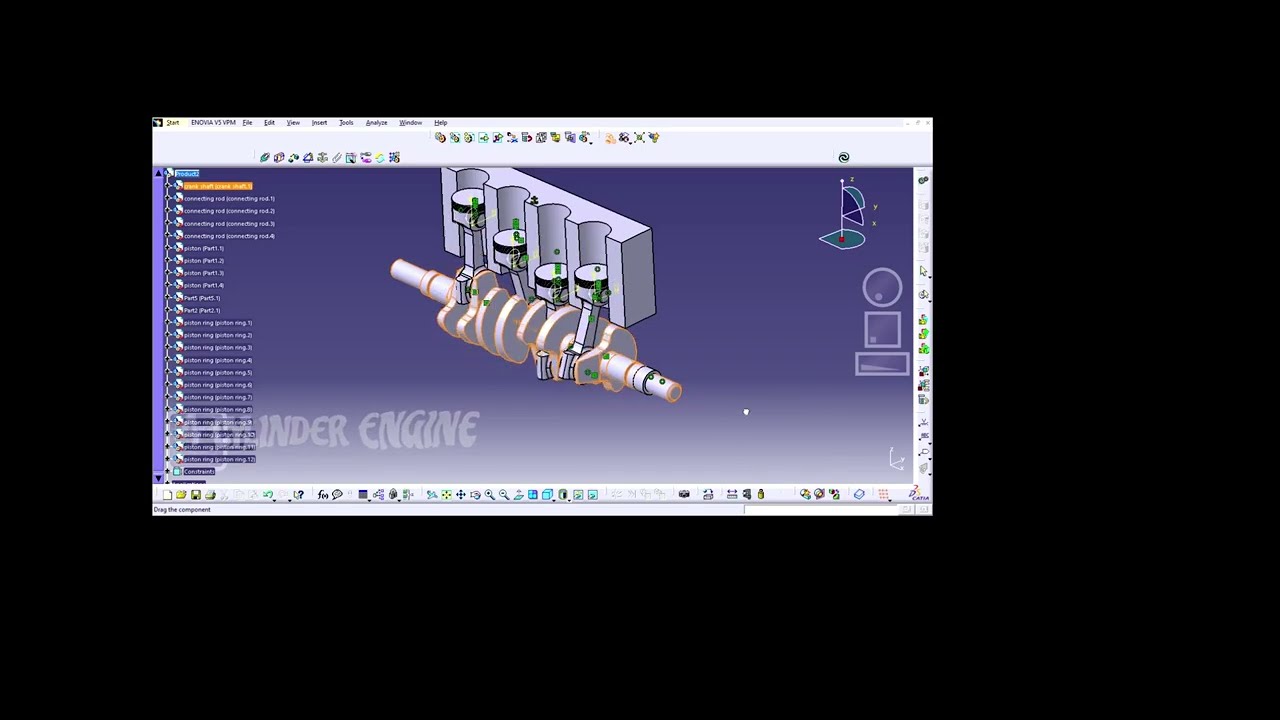 4 CYLINDER ENGINE |CATIA V5| SIMULATION