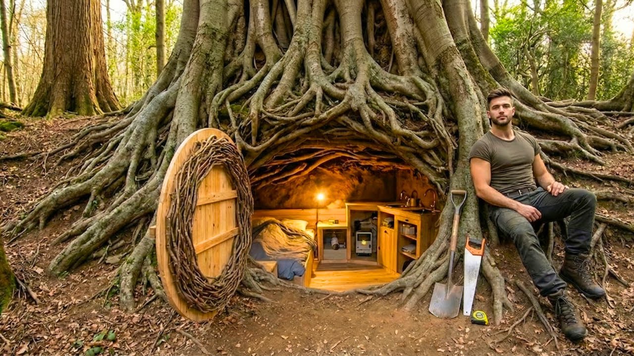 Building a House in the Forest ASMR - A Man Builds a Concrete Lined Underground Shelter Under
