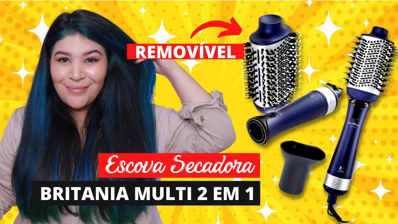 💙 ESCOVA SECADORA BRITÂNIA MULTI Nano Ceramic : BES10  2 em 1 [CABEÇA REMOVÍVEL]