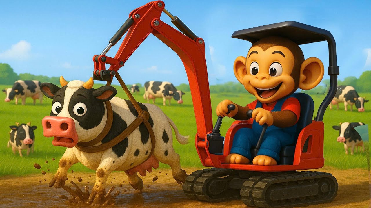 Farm Work: Cow In Danger!!! Monkey Driving Excavator Rescues Cow At Farm | Cobby Farm