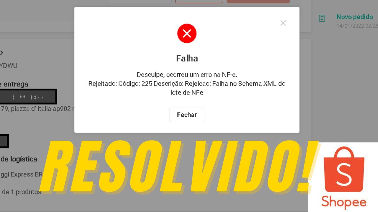 Falha no Schema XML do lote de NFe - Erro Na Emiss&atilde;o de NF Shopee [RESOLVIDO]
