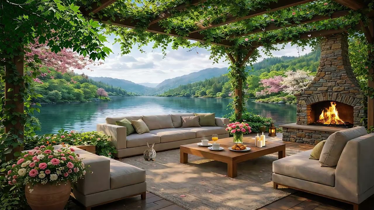 Garden Terrace Soft Jazz Café  Peaceful Spring Ambience for Focus