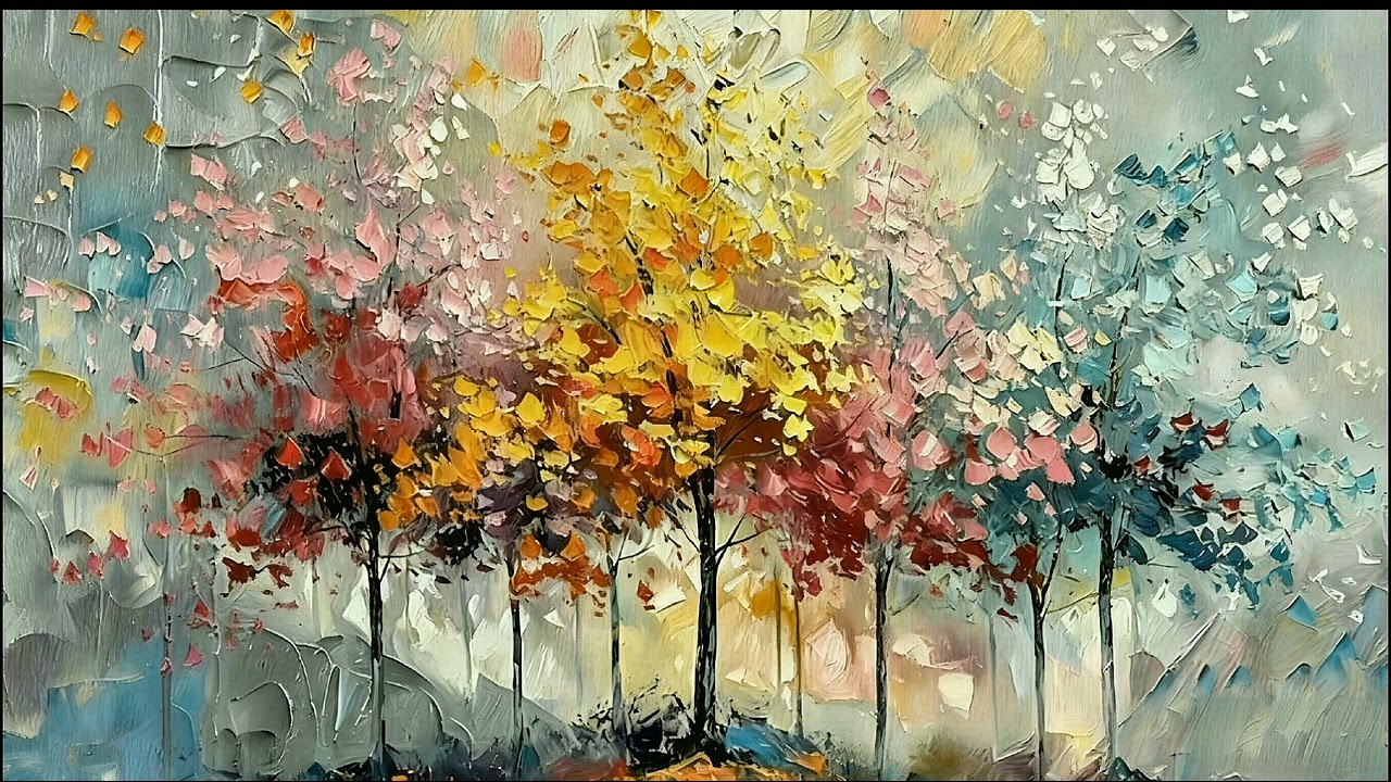 Colorful Tree Oil Pinting Tv Walllpaper Background Screensaver Homedecor