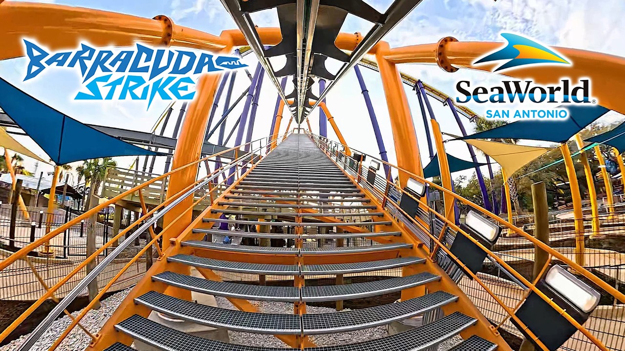 Barracuda Strike Roller Coaster On Ride Front Row 4K POV GoPro Max 2 SeaWorld San Antonio 2026 03 06