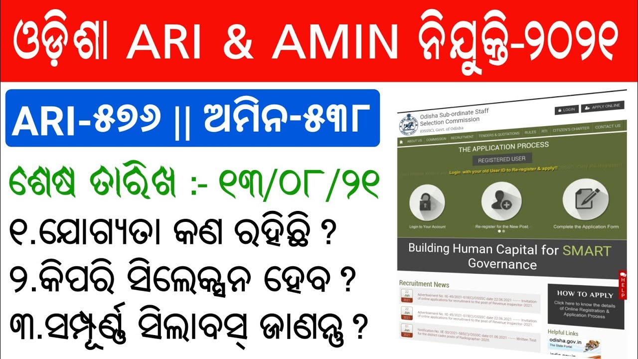 Odisha OSSSC RI,ARI,Amin Recruitment 2021 Full Details- Eligibility,Syllabus,Selection Process