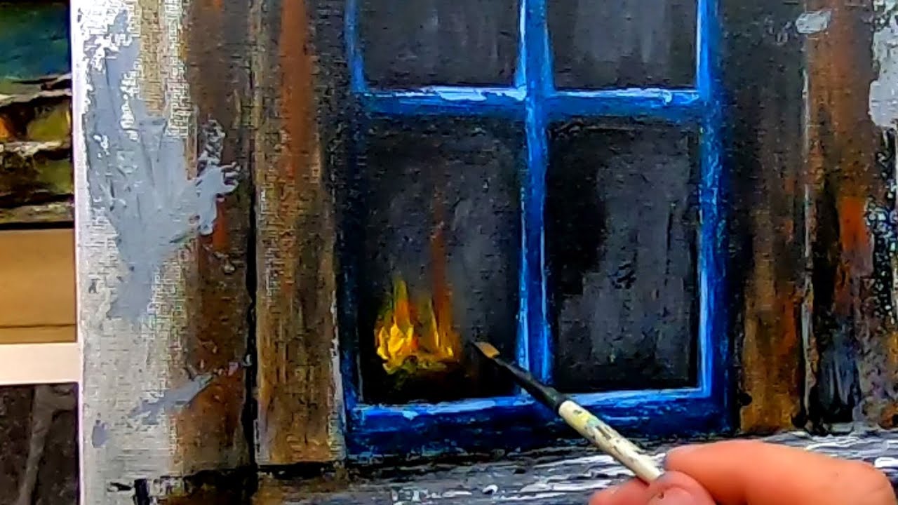 How to Paint an Old Window, Rotten Wood with Acrylics, Tutorial for Beginners / time-lapse