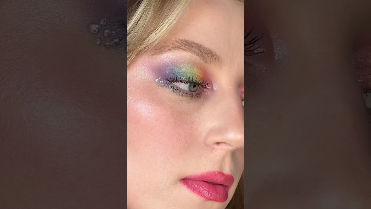 Rainbow Rhinestone Eyeshadow Look 🌈🩷 Pride Makeup Tutorial ✨ #makeuptutorial #pride