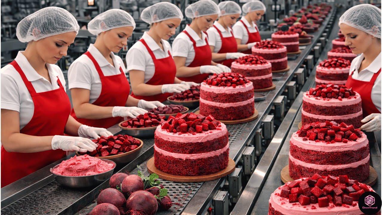 Inside Beetroot Cake Factory: From Farm to Moist Red Velvet Magic!  Factory Process Omani Trend