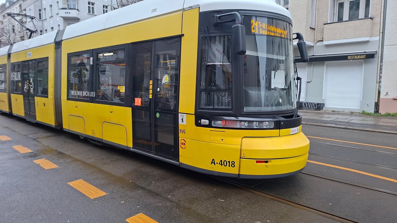 Mitfahrt in der 21 von Holteistraße bis S+U Lichtenberg/Gudrunstr. in der Flexity 4018