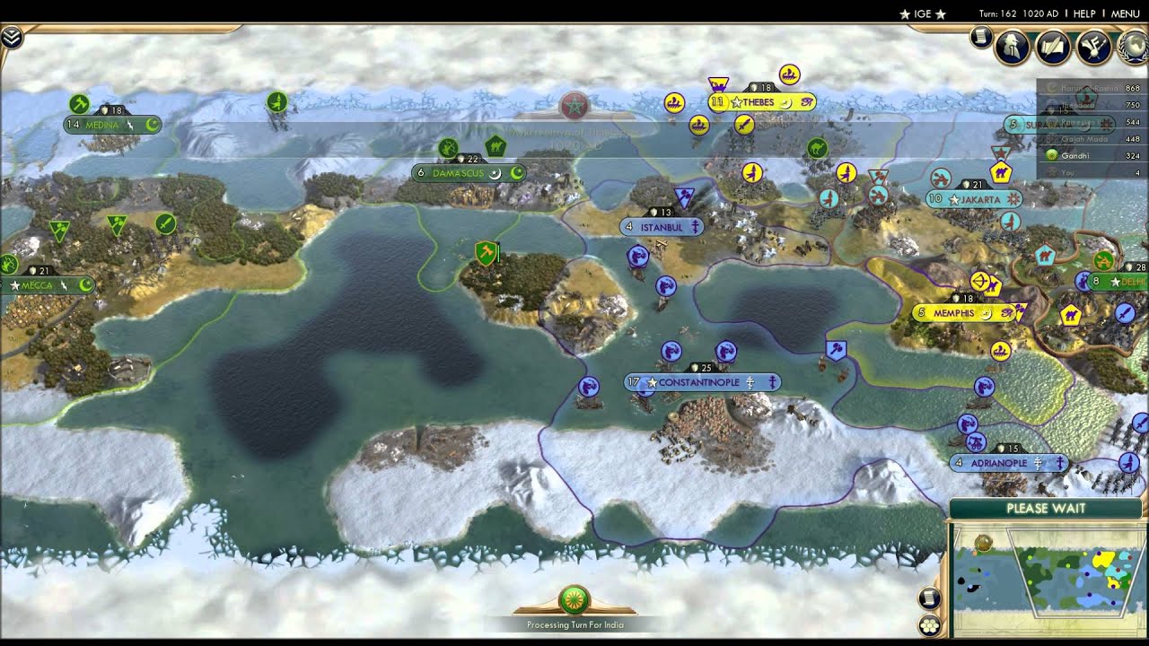 CIV5 Six AI CIVs Battle for an Ice Age World