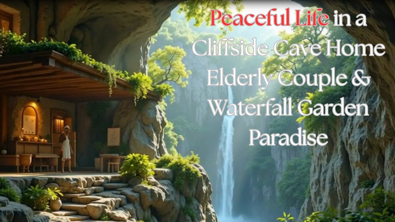 Peaceful Life in a Cliffside Cave Home | Elderly Couple & Waterfall Garden Paradise”**