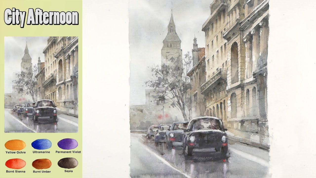 День города - пейзажная акварель (wet-in-wet, Arches rough)NAMIL ART