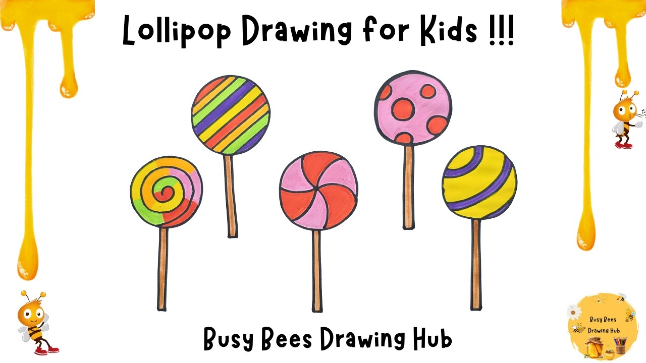 Lollipop Drawing for Kids 🍭 | Easy Candy Drawing Step by Step | How to Draw Lollipop | Draw Along