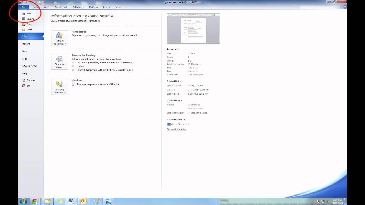 Saving a document as a PDF (Portable Document Format)
