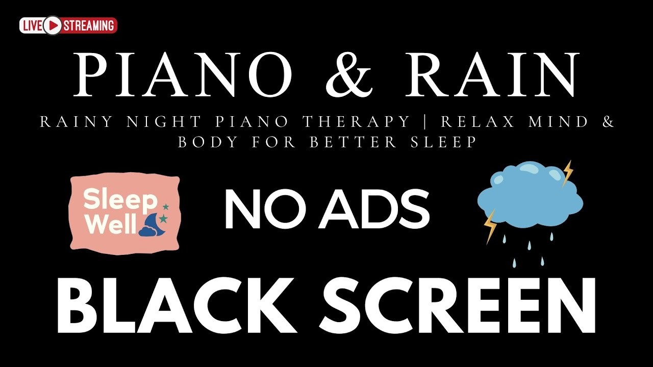 Relaxing Piano Music and Rain Sounds BLACK SCREEN for Sleep No Ads | Guided Sleep Meditation