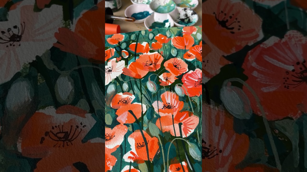 How to Paint Poppy Flowers #shorts #acrylicpainting #sketchbook