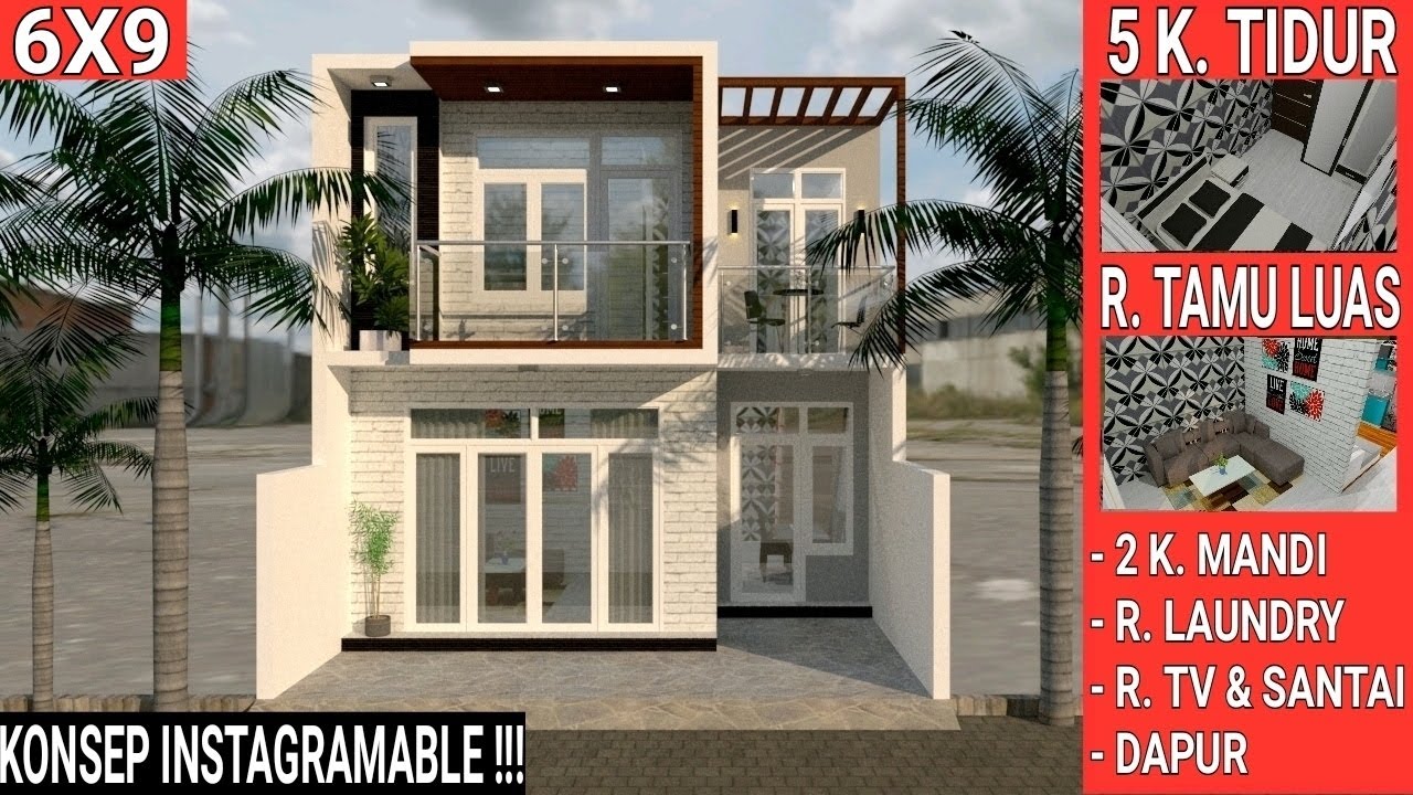 Desain Rumah 6x9 Meter 2 Lantai Dengan 5 Kamar Tidur