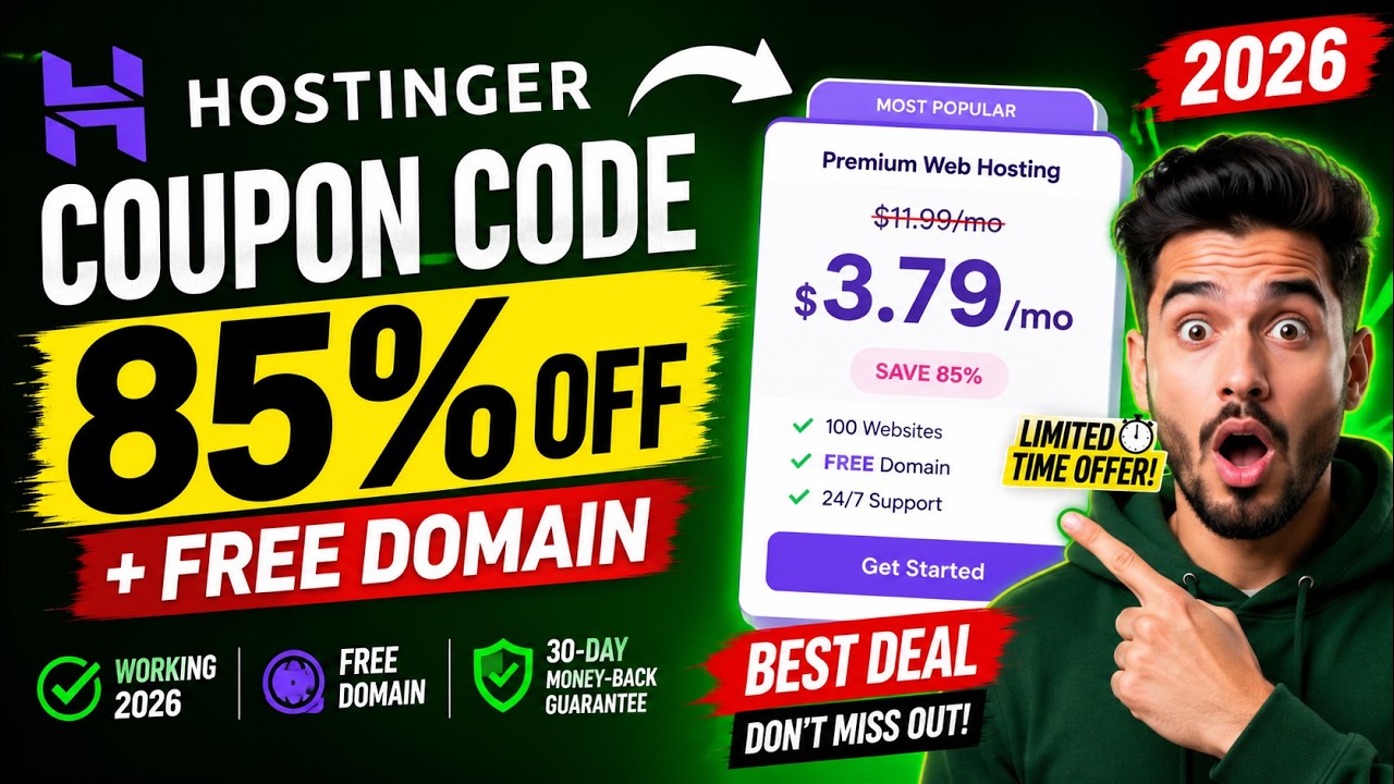 Hostinger Coupon Code 2026 | Save Up to 80% + Free Domain (Working Discount)