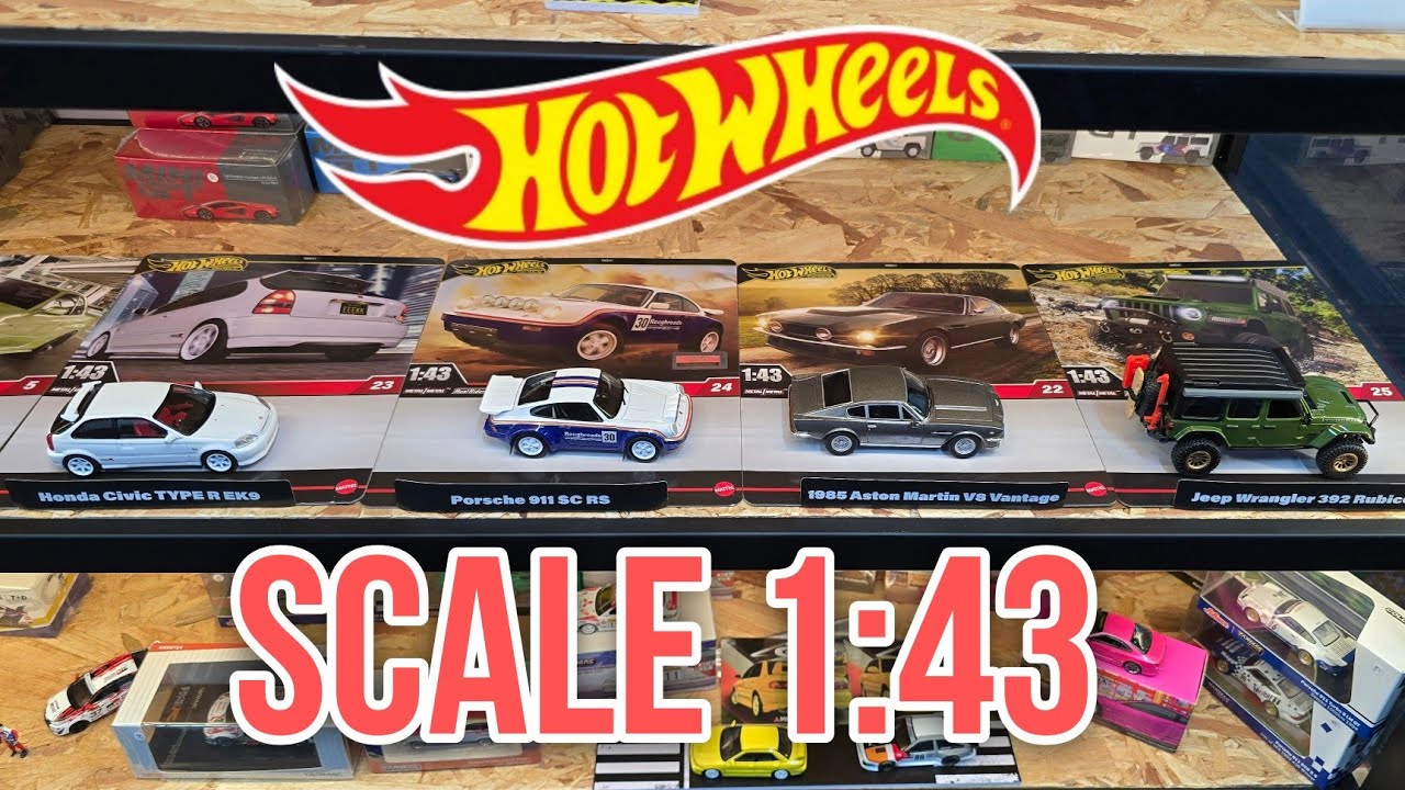 2025 HOT WHEELS SCALE 1:43 JEEP WRANGLER  HONDA CIVIC TYPE R EK9 ASTON MARTIN V8 VANTAGE PORSCHE 911