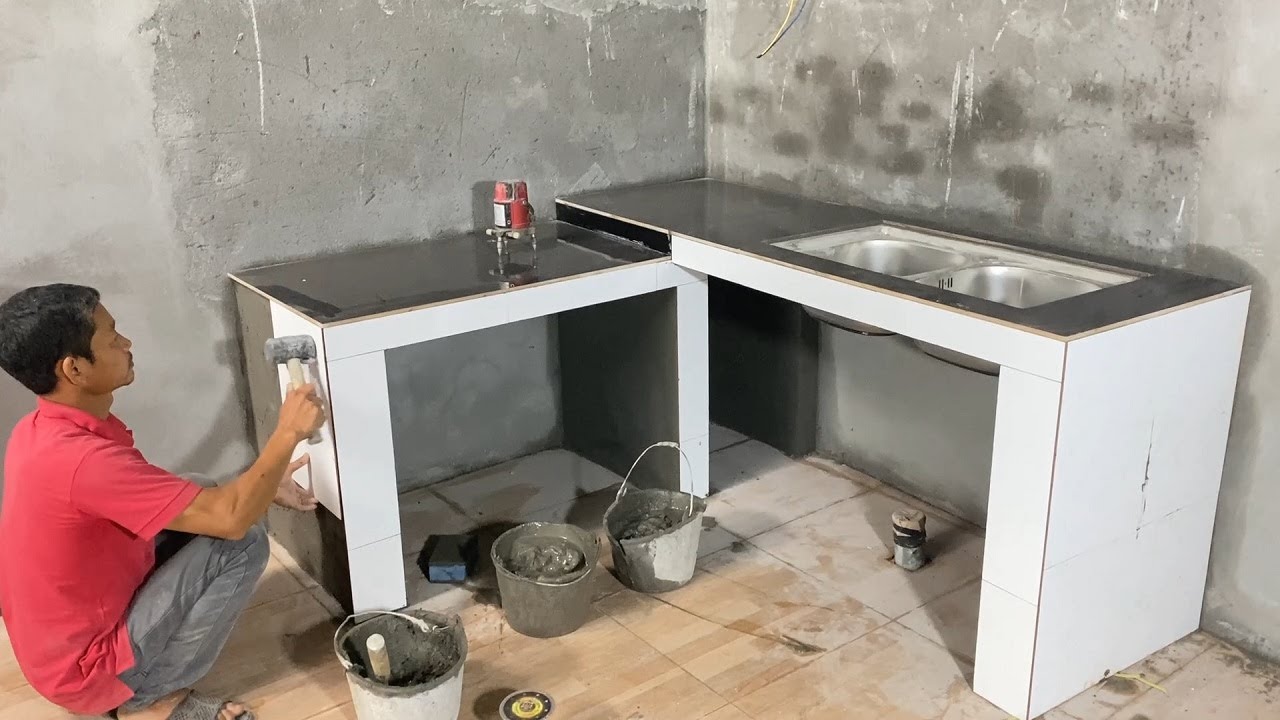 How To Build Kitchen Countertops With Bricks and Install With Ceramic Tiles