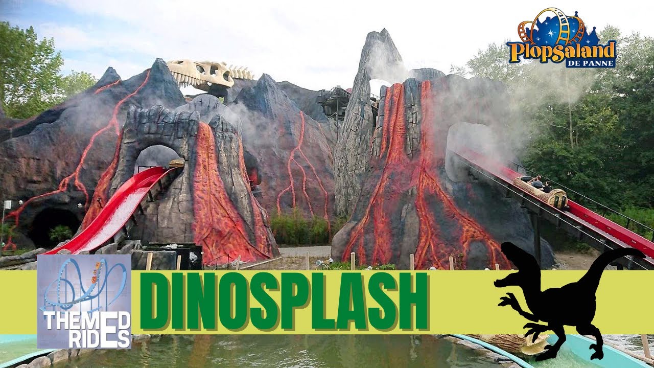 DinoSplash at Plopsaland De Panne - Mack Rides log flume - Themed Rides onride/offride - POV Splash