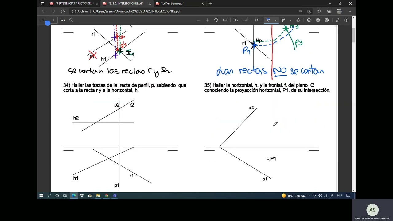 SISTEMA DIÉDRICO   EJERCICIOS DE INTERSECCIONES 1 DE 4  CASOS DE RECTAS QUE SE CORTAN