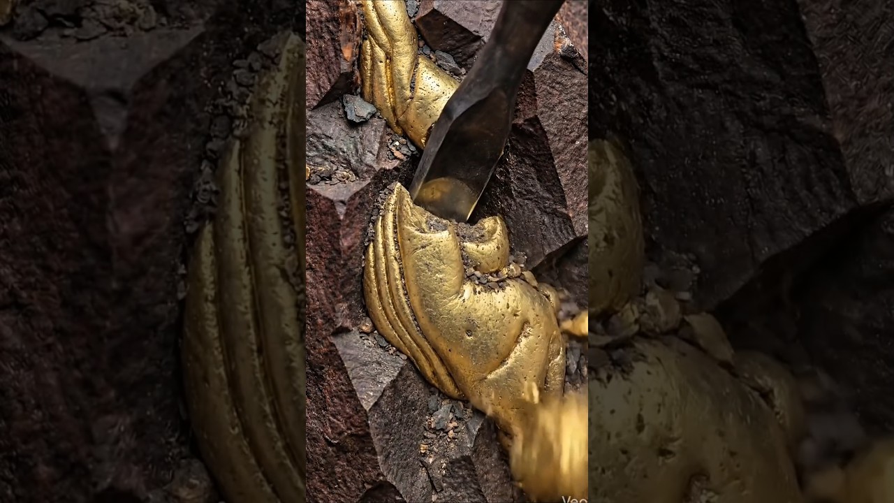 ASMR Satisfying Breaking Quartz to Reveal Pure Gold. #asmrsatisfying #satisfying #gold #goldvein