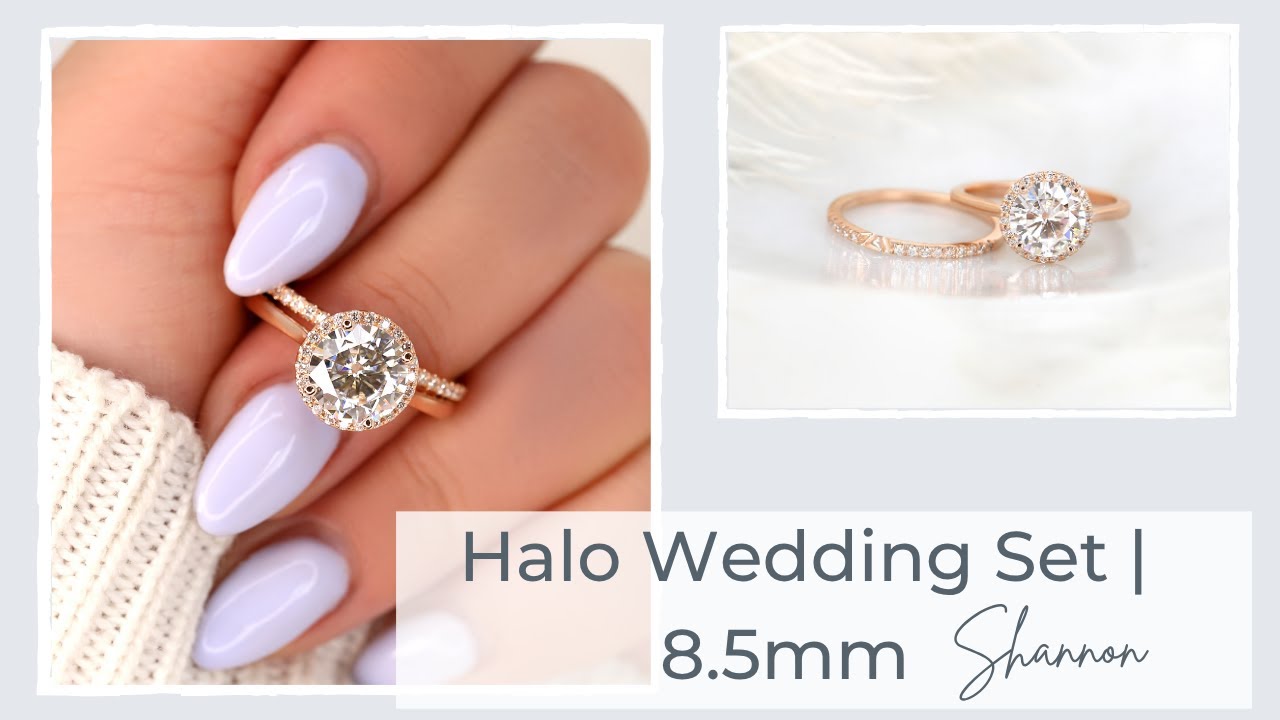 Halo Wedding Set | Rosados Box 8.5mm Shannon Moissanite & Diamond Halo Wedding Set