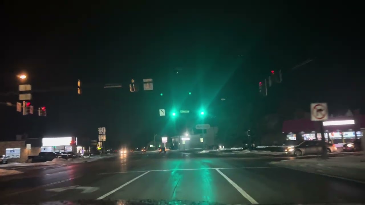 Driving on Route 98 and Route 5 in Batavia, NY at night