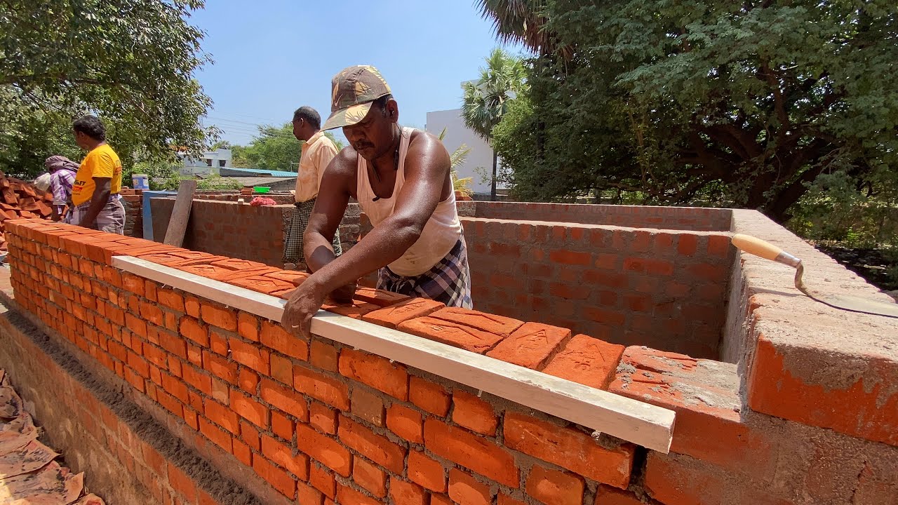 Sill Level Bricklaying-Amazing With 35x17 size house sill level Build brick Wall-Using sand cement