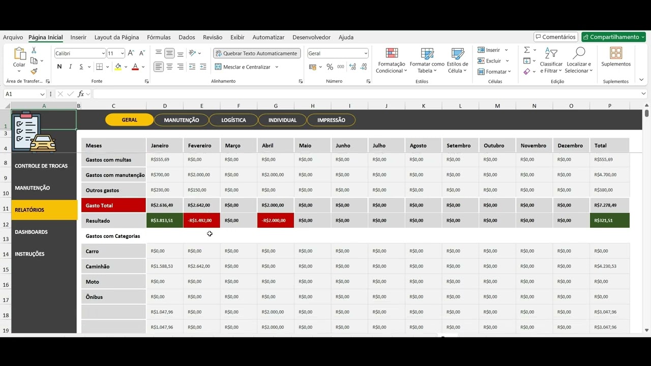 🛠️ Planilha Controle de Frota – Gestão total para sua frota com indicadores e alertas