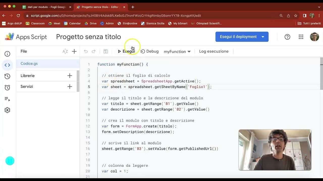 Creare moduli Google da Fogli con AppsScript