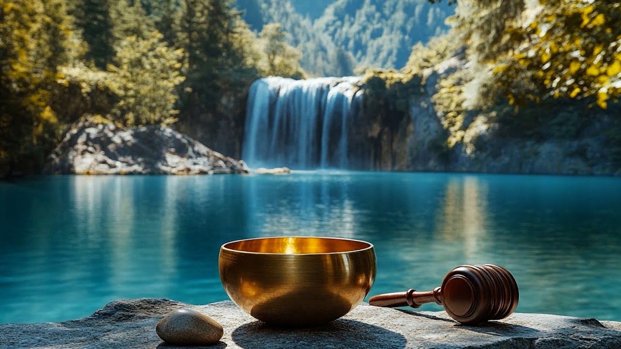 10 Hours of Tibetan Singing Bowls ✨ Waterfall Ambience for Stress Relief & Deep Sleep 🧘