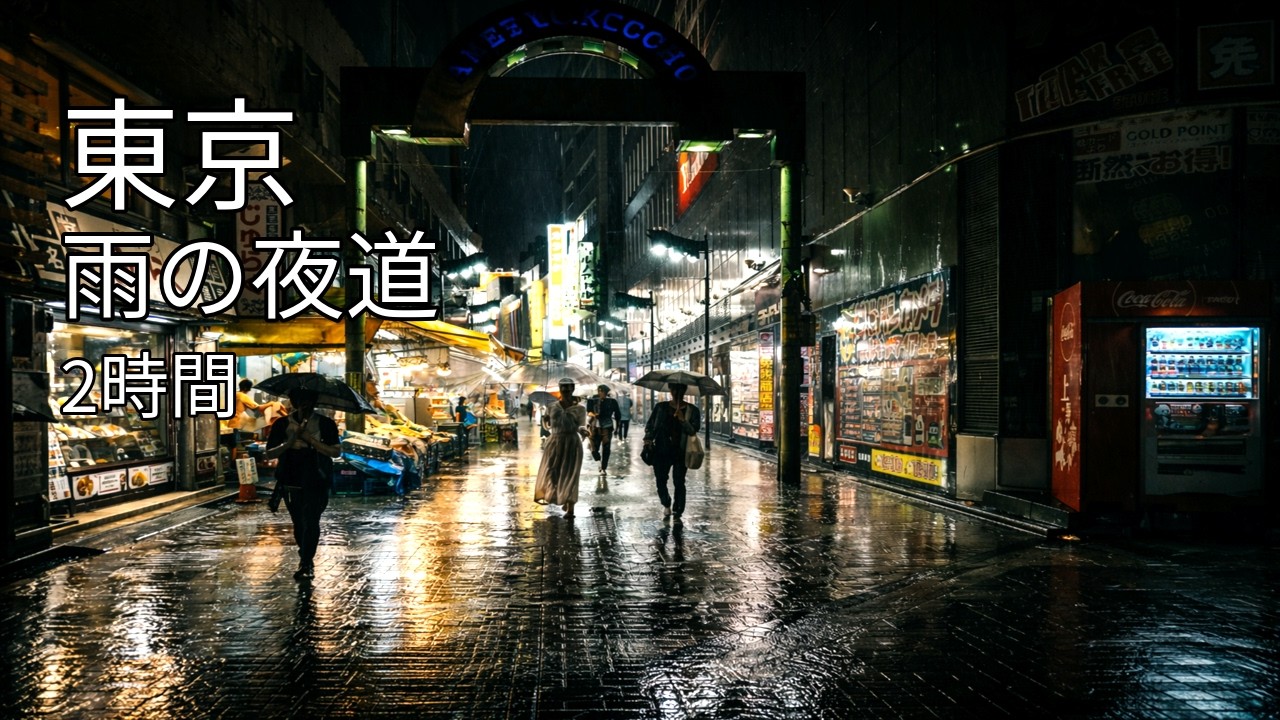 東京 雨の夜【店前通り】| 雨音アンビエンス 2時間 睡眠用