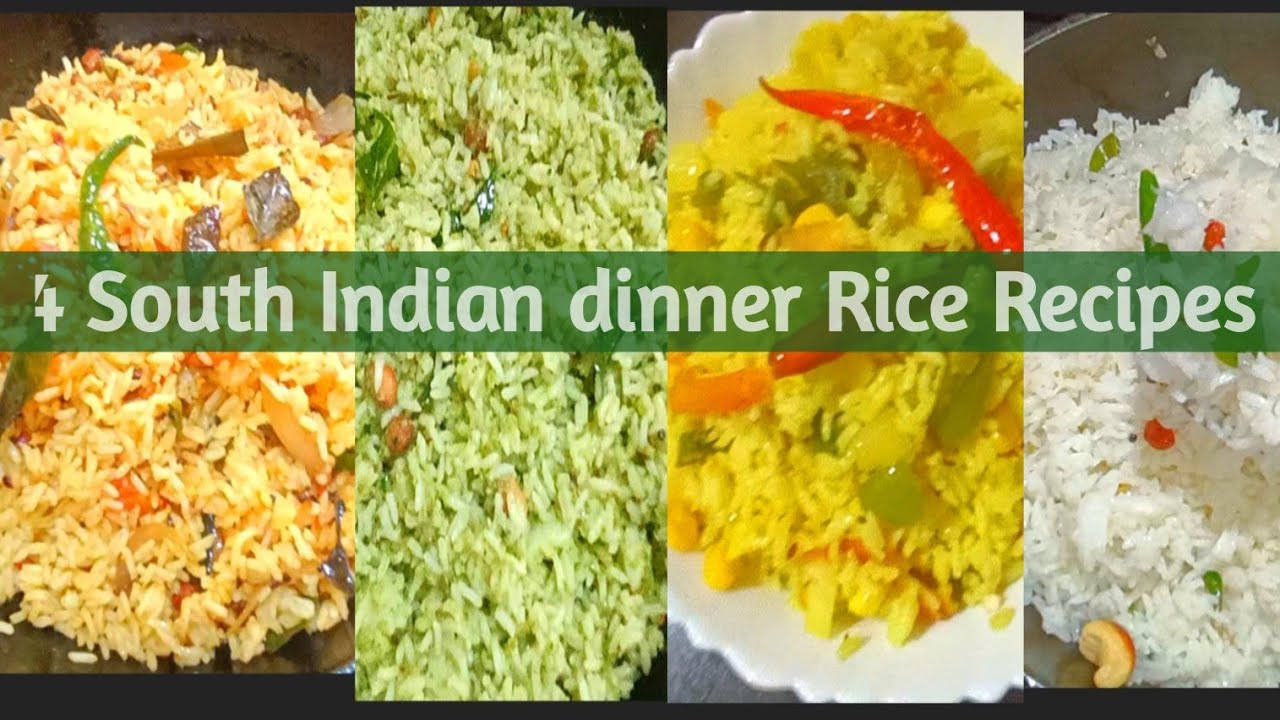 4 easy south indian dinner recipes indian vege | #Masalarice #tomatorice #coconutrice #friedrice 