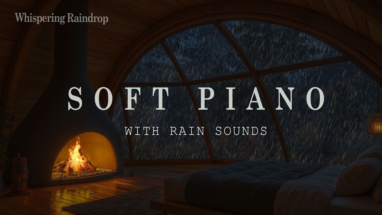 Peaceful Rainy Night Piano for Stress Relief 🌧️  Fall Asleep with Cozy Rain and Fireplace Sounds 🔥