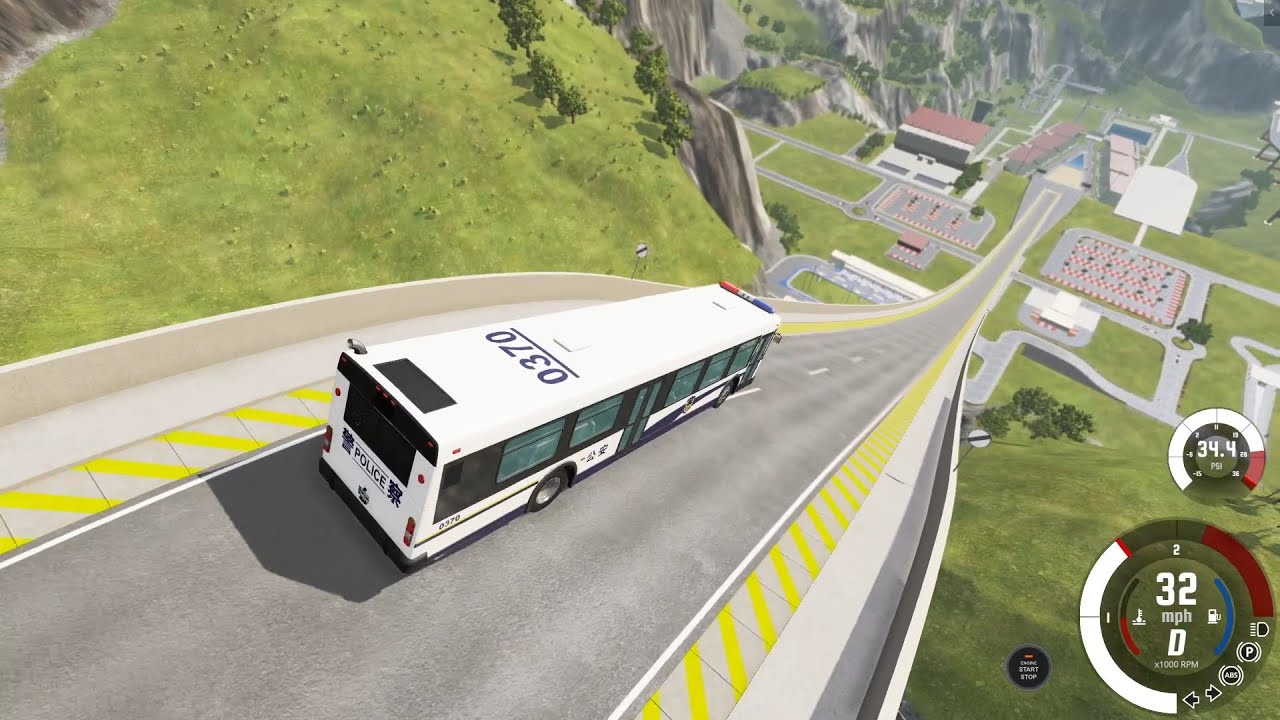 Beamng Drive Bus Crash - Wentward DT40L Gong An Chinese Police Bus, High Speed Car Jump Arena | GVC