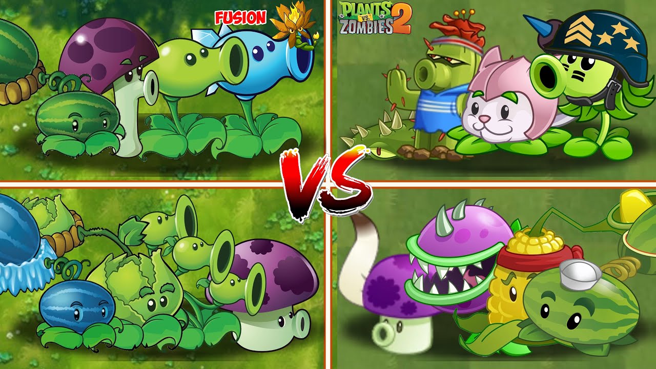 PVZ  FUSION VS PVZ 2 - 4 Plants Team Vs 4 Plants Team Vs Zombie Team - p33 - Who's the best ?#pvz