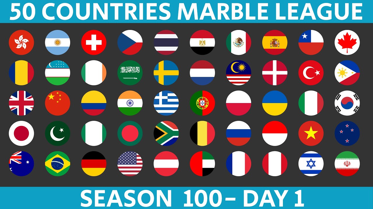 50 Countries Marble Race League, 100-й сезон, день 1/10, гонка на шариках в Algodoo.