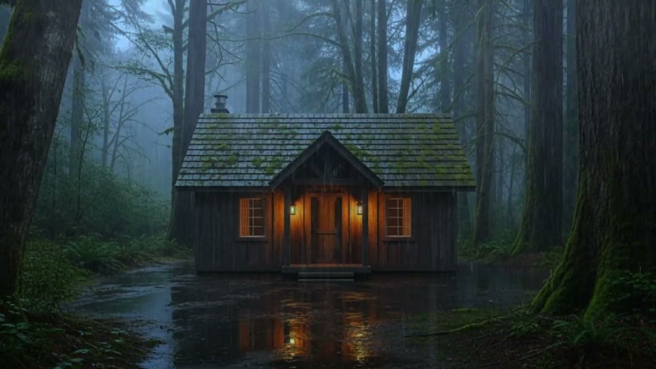 No Ads Rain Sounds for Sleep - ASMR Heavy Rain in a Forest Villa for Severe Night Insomnia