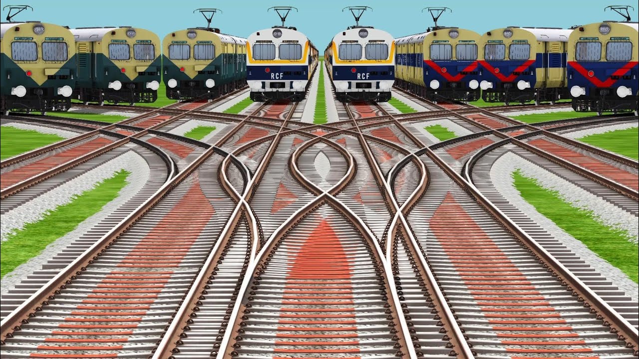 ALL MEMU TRAINS CROSSING BY INDIAN BUMPY RAILROAD TRACKS | RAILROAD TRACKS | train Gameplay 