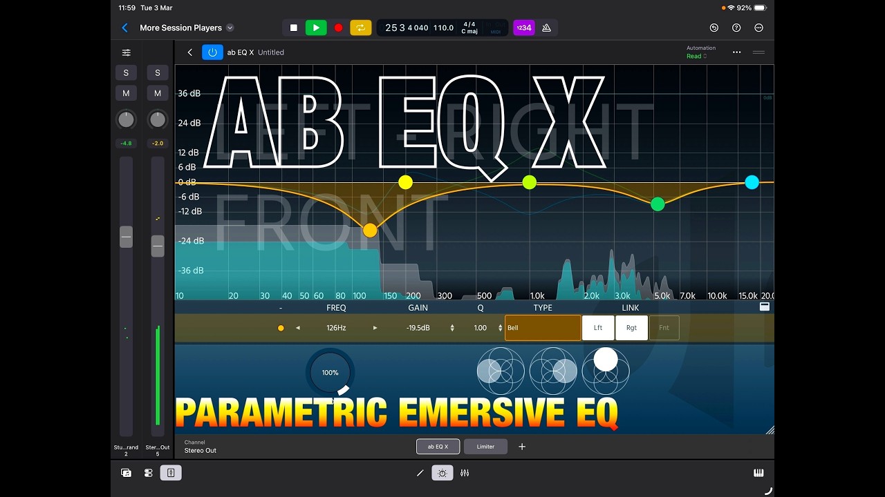 aB EQ X — параметрический иммерсивный эквалайзер — пошаговое руководство и демонстрация для iPad.